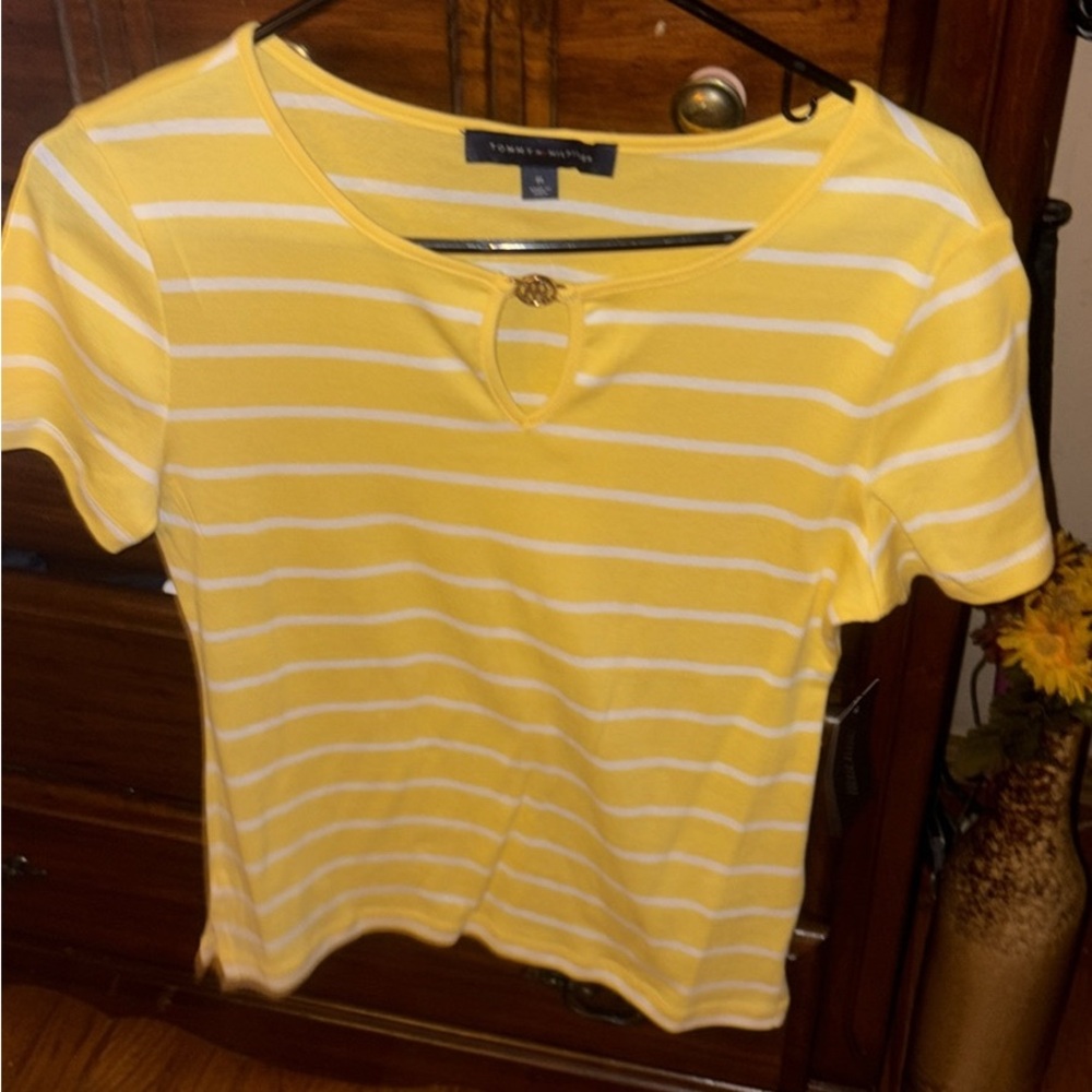 Tommy Hilfiger Gold Fitted Ribbed Polo T-Shirt